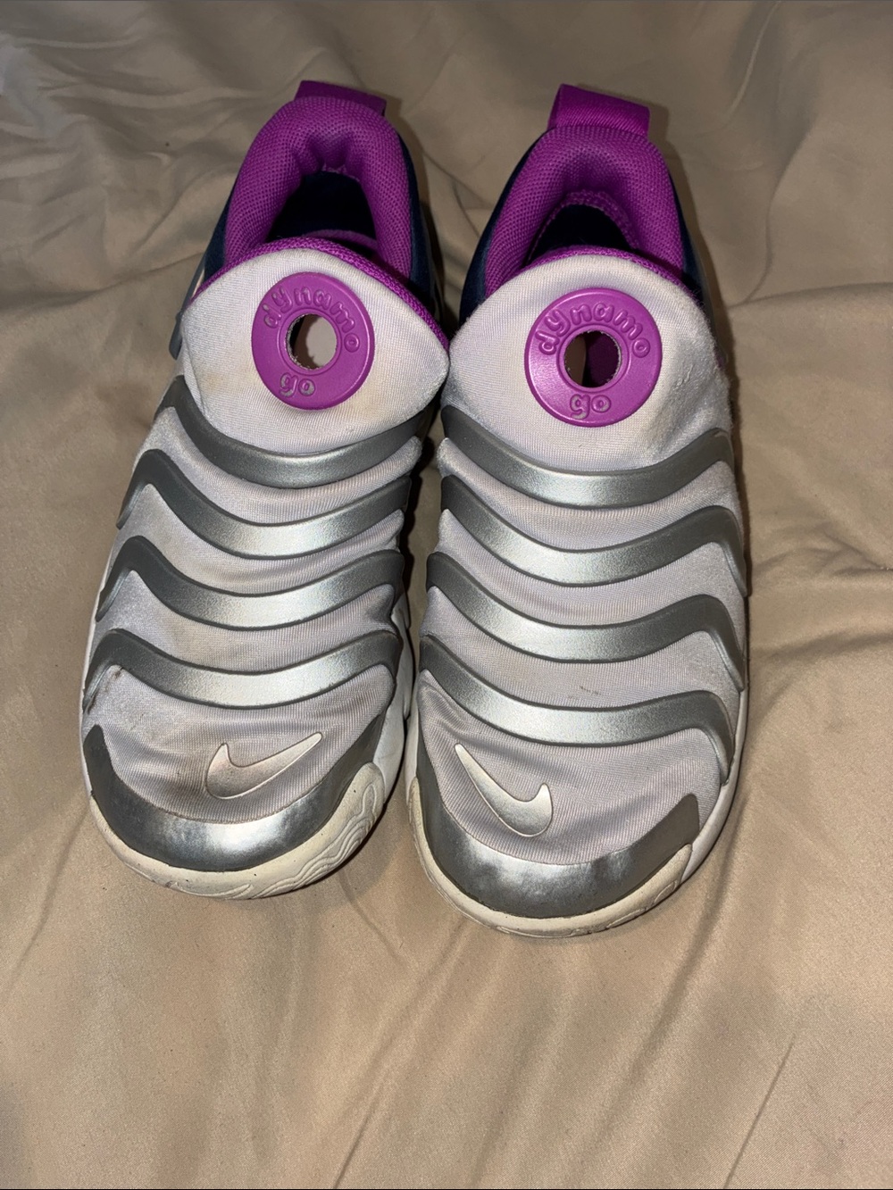 Nike Kids Slip-On Sneakers in Silver with Purple Accents